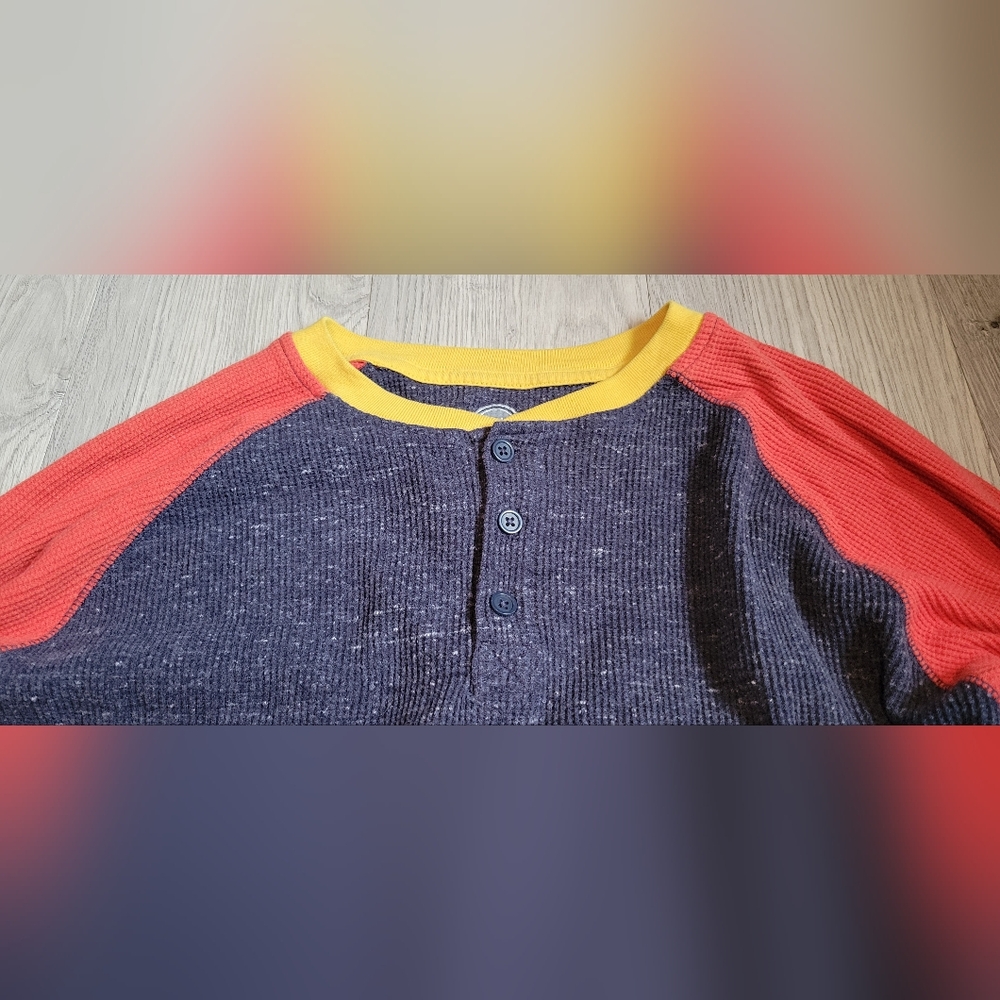 Wonder Nation Henley Colorblock Orange, Yellow, Blue Long Sleeve Top, Boy's XXL - Picture 9 of 13